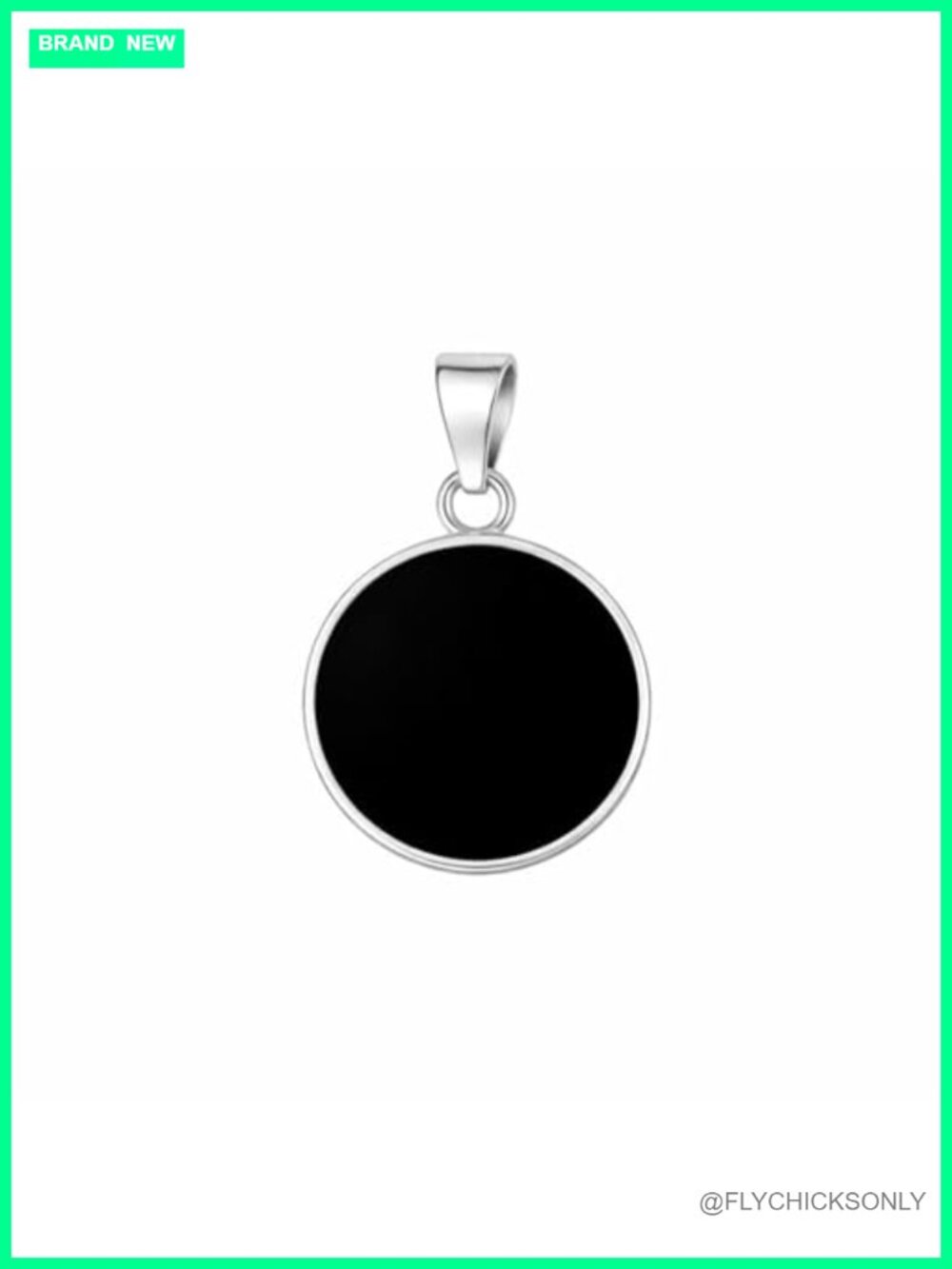 925 Sterling Silver Black Onyx 20mm Round Handmade Pendant Necklace